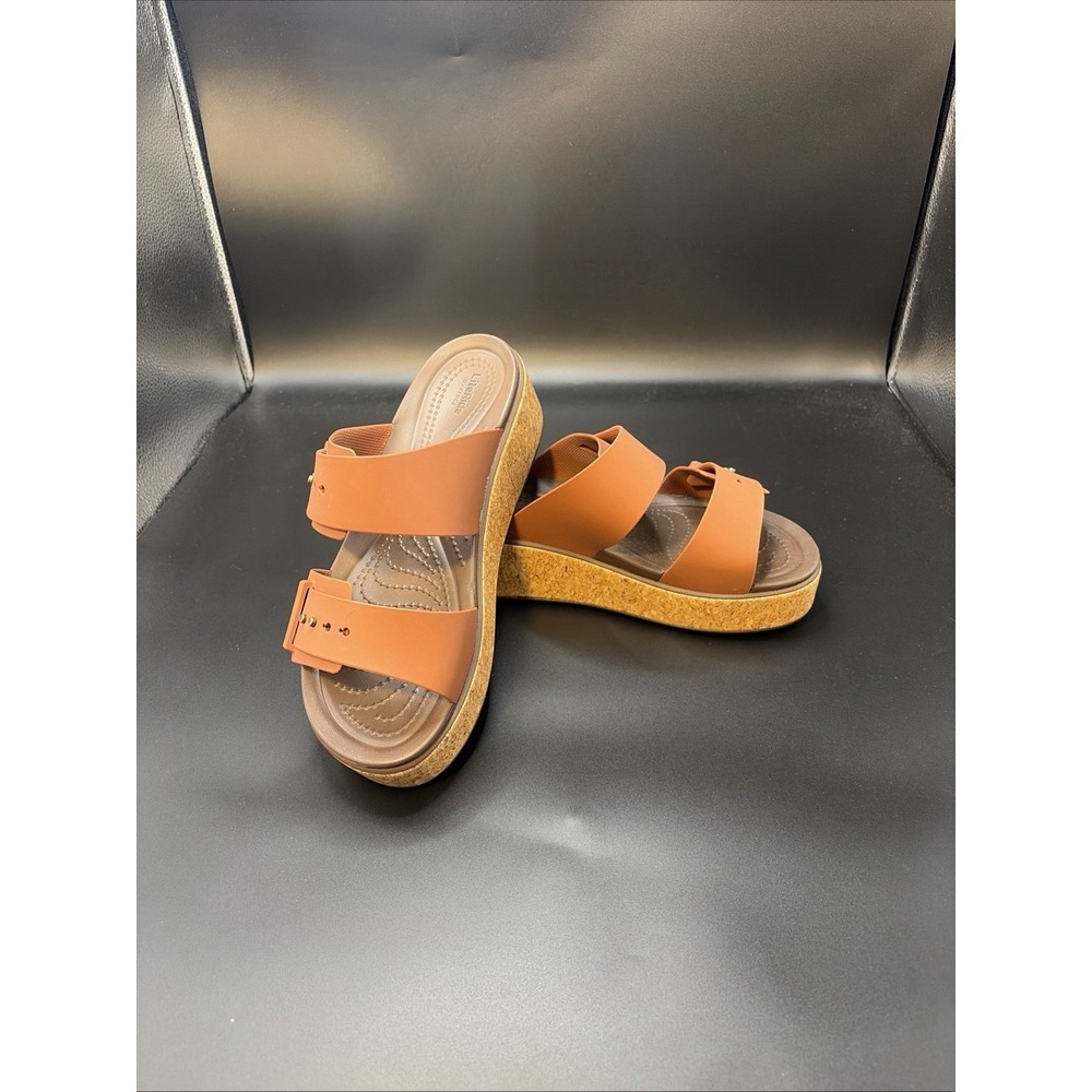 Crocs Brooklyn Cork Strappy Buckle Literide Beach VacayBrown/Rust Women's Size 8 - Picture 2 of 9